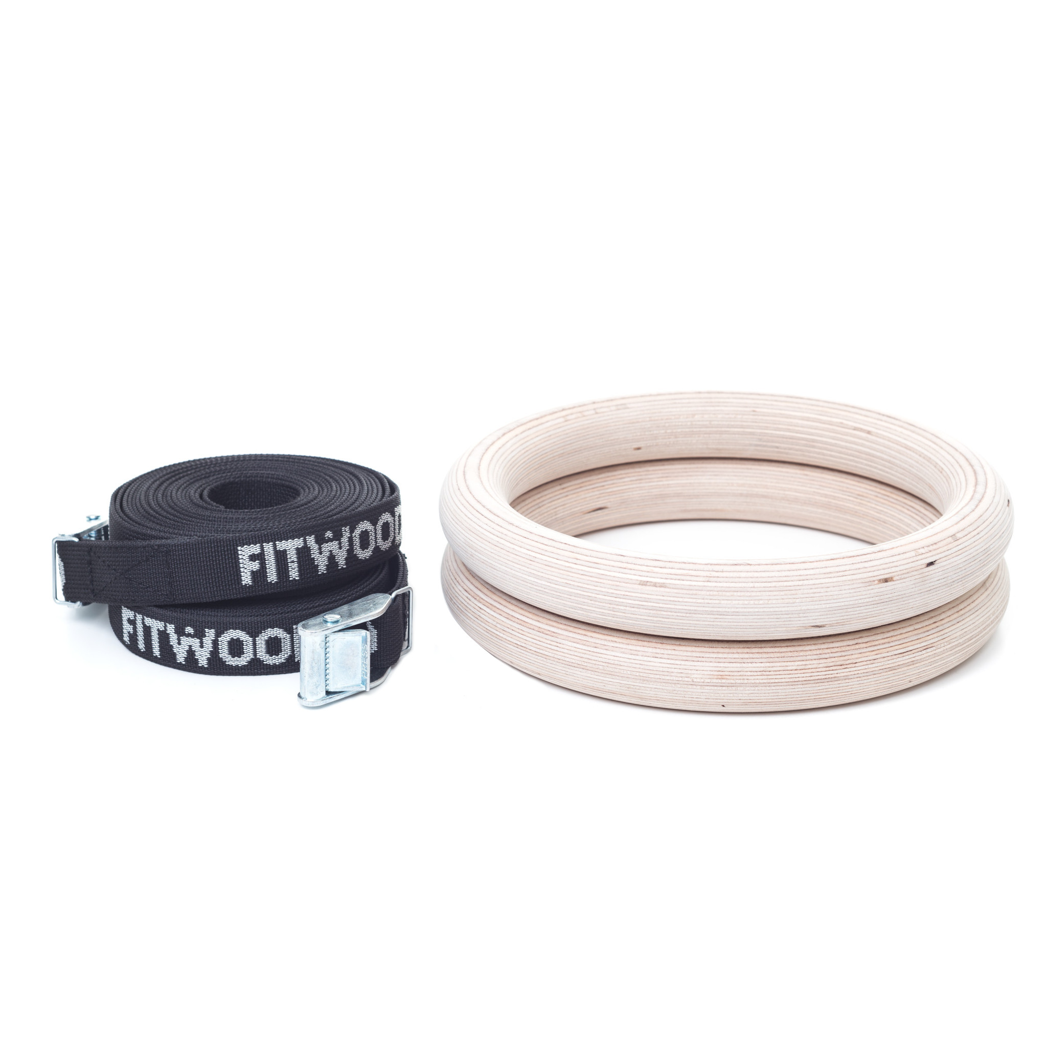 FitWood ULPU Gymnastikringe 28mm - Træoverflade / Sort Strop