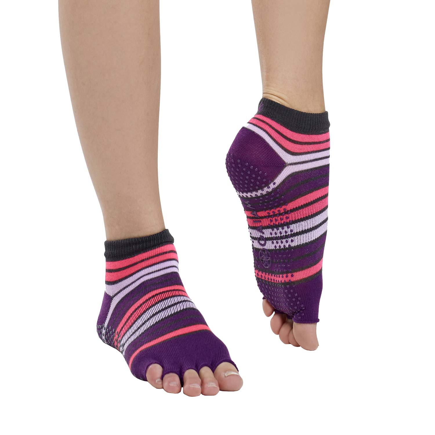 Gaiam Tåløse Yoga Strømper - Pink/Purple Tilbud!