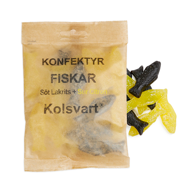 Kolsvart – Sur citron vingummi med lakridsfisk delikatesse