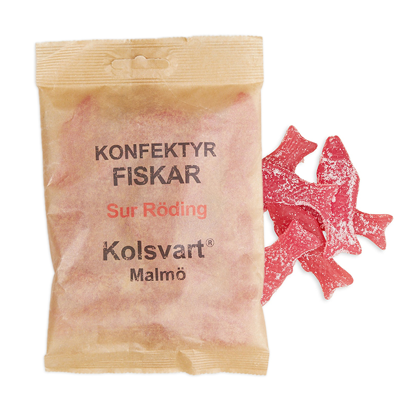 Kolsvart – Syrlige Hindbær Vingummifisk 120 g Snackdelikatesse