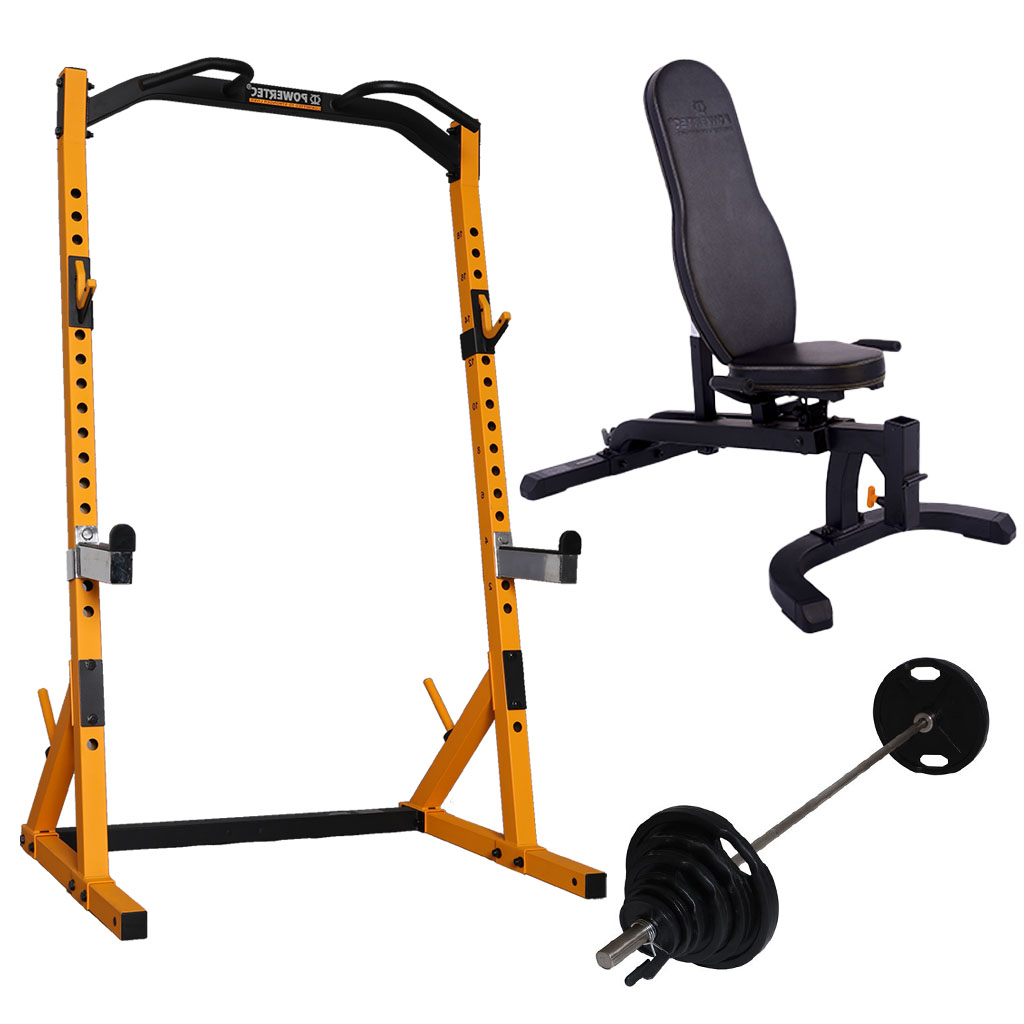 Powertec -  Half Rack Yellow + bænk og 125 kg.  50 mm - Sort
