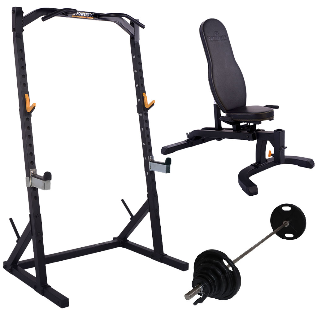 Powertec -  Half Rack  + bænk og 125 kg. Sort 50 mm - Black