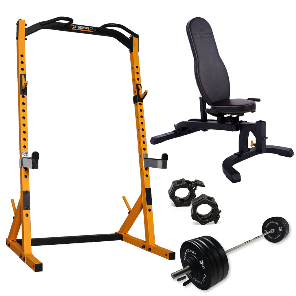 Powertec -  Half Rack  træningssæt m. 125 kg. Bumper vægtsæt - Yellow