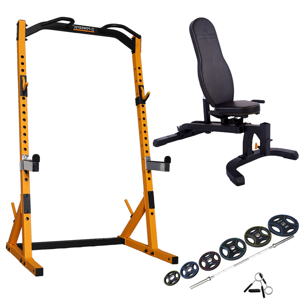 Powertec -  Half Rack  træningssæt m. 95 kg. 50 mm PU vægtsæt - Yellow