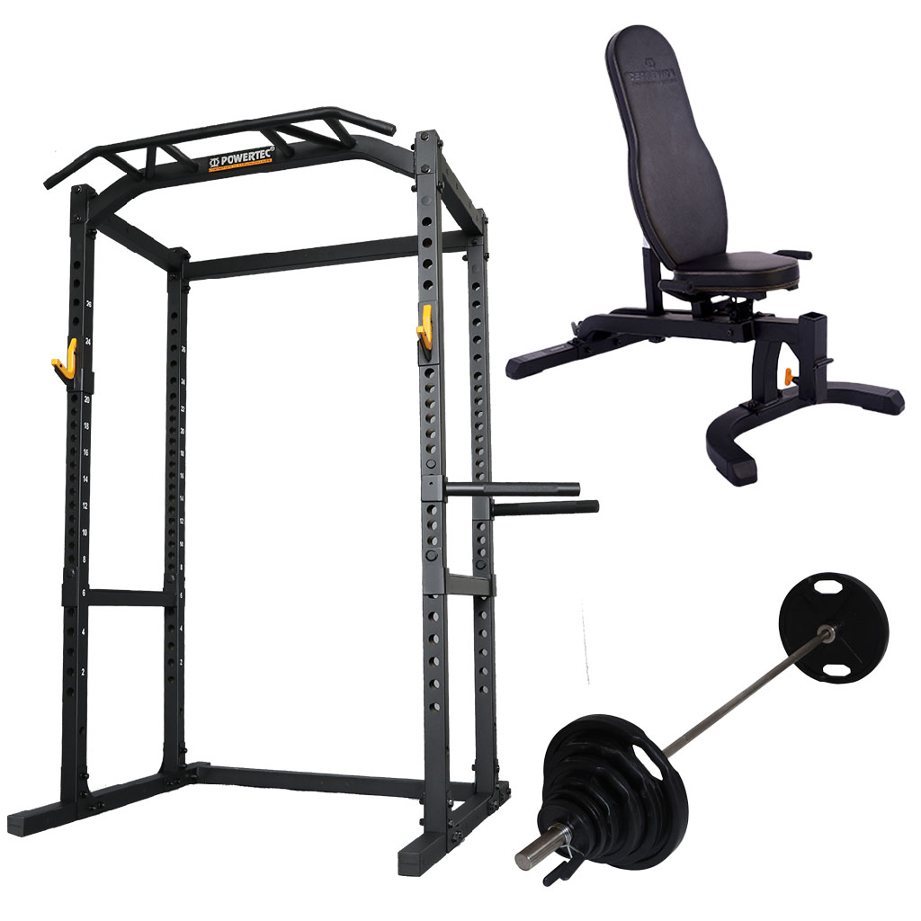 Powertec -  Power Rack m. 125 kg.  50 mm vægtsæt - Sort