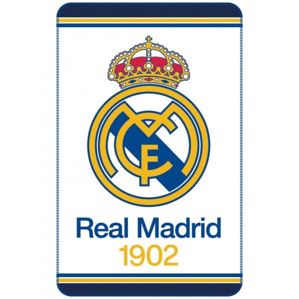 Real Madrid fleece tæppe - hvid, perfekt til fodboldfans!