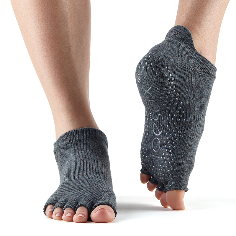ToeSox Halftoe Lowrise Grip – Koksgrå Yoga Ankelstrømper